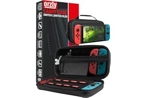 Orzly Switch Tasche für Nintendo Switch/Switch OLED und Switch Zubehör - Stoßfeste Tragetasche - Harte Schutzhülle, Reisetasche mit Aufbewahrung für Konsole, Joycons, Zubehör und Spiele - Schwarz