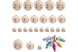 ATSGJLZN ATSGLZN Holzperlen mit Gesicht, 60er Holzkugeln mit Gesicht 10mm 20mm 25mm Holzkugeln Natur, Holzköpfe für Sorgenwurm DIY Kleinen Schutzengerln Handwerk