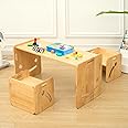 FUNLIO Height Adjustable Toddler Table and Chair Set for Age 1-3, Quality Solid Wood Montessori Weaning Table and 2 Chairs, Kids Table and Chairs for Reading/Eating/Playing, CPC Certified (3pcs Set)
