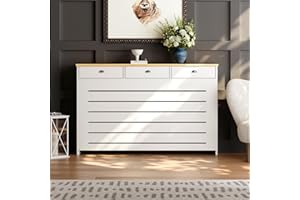DuraTherm® Radiator Cover Cream Painted MDF Cabinet Horizontal Slat Storage Drawers & Shelf, Radiator Cabinets for Office Hallway Living Room Bedroom, Large (H: 150cm / W: 96cm / D: 19cm)