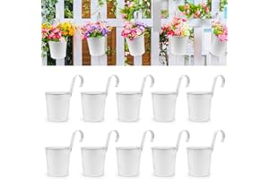 OGIMA 10pcs Hanging Flower Pots, Metal Iron Wall Planter Indoor/Outdoor for Railing Fence Balcony Garden Home Decoration with Detachable Hooks