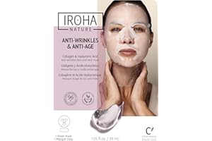 Iroha Nature - Mascarilla Facial y Cuello Tisú Antiedad con Colágeno | Reafirma y Previene Arrugas y Líneas de Expresión | Resultados en 15 Minutos | 96% Ingredientes Naturales | Ideal Pieles Maduras