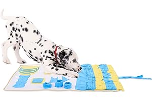 lionto Mata węchowa dla psów i kotów, Mata do szukania na redukcję stresu i poprawę koncentracji, 100x60 cm, Dywanik z polaru, można prać w pralce, antypoślizgowy spód, żółto-niebieski