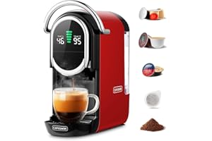 CAPXSNOB Magician1 Machine à café Capsules pour Nespresso, Dolce Gusto, Lavazza A Modo Mio, Dosettes ESE 44mm et Café Moulu, Température et Taille Tasse Réglable, 20Bar, Cafetière Chaud ou Froid (Rouge)