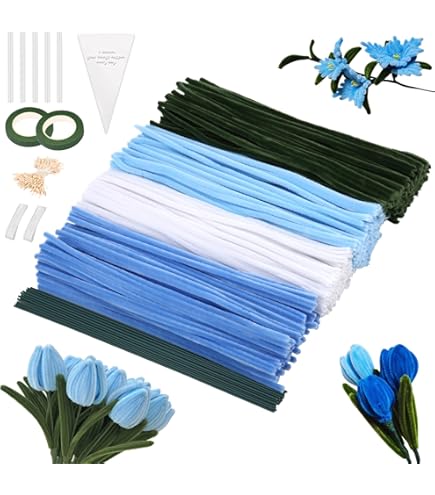 Kit De 400 Cure-pipes (fil Chenille) Fleuris DIY - 5 Couleurs, Avec Accessoires Pour Bouquets Et Décoration