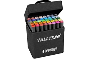 Vallteng 40 Colours Graphic Marker Pen,Artist Necessary Permanent Art Markers Twin Marker Pen Animation Design for Drawing Coloring Highlighting and Underlining with Black Bag