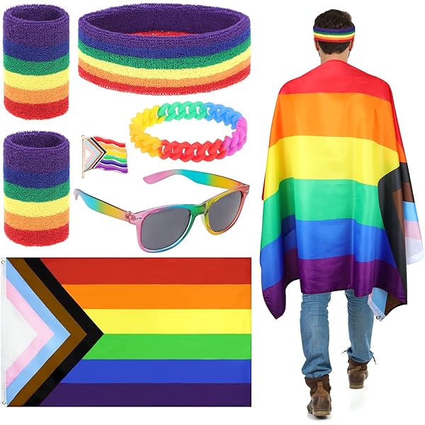 XEPST Set Accessori LGBTQ Pride - 8 Pezzi Con Bandiera, Bracciali, Occhiali Per Eventi Arcobaleno - Foto 8