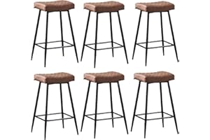 AINPECCA Bar Stools Set of 6 PU Brown Barstools with Black Metal Legs Kitchen Island Stools, High Bar Chairs for Island Counter, Pub, Bistro