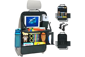 EWEIMA Auto Organizer Kinder und Klappbarer Tisch, 13 Ablagefächer für Autositz Organizer, Rücksitz Organizer mit 13 Zoll Pad Touchscreen Tablet Halterung, Wasserdichter Rückenlehnenschutz Auto