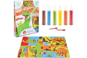 Sabbiarelli Sand-it For Fun - Kit Dinosauri, Set Creativo di Sand Art per Bambini 5+: 10 Disegni Adesivi A6 e 6 Penne di Sabbia Colorata, Attività Sensoriale e Manuale, Regalo Compleanno o Natale