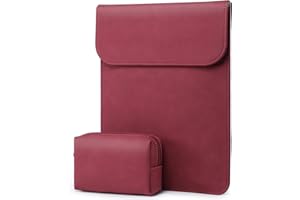 HYZUO 13.3-14 Inch Laptop Sleeve for MacBook Pro 14 M4/M3/M2/M1 Pro/Max A3401 A3185 A3112 2025-2021, MacBook Air 13 2017-2012, 13.5-13.8 Surface Laptop, Faux Suede Leather Case with Pouch, WineRed