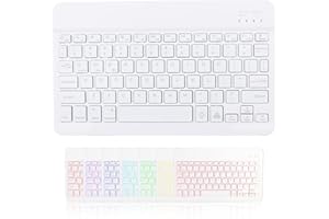 Fogcays Bluetooth Keyboard, Ultra-Slim Wireless Portable Quiet Keyboard with 7 Colours Backlight UK Layout Built-in Rechargeable Battery Compatible with iPad Mac iOS Android and Windows(White)