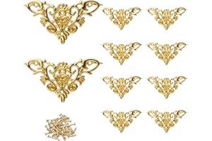 NAKUPENDA Métal Coin Bord Protecteur 10 Pièces Protège-coins Antique Protecteurs de Bords Coins de Meubles pour Boîtes, Tables,Décorer Des Boîtes, Lvres 33x64mmmm (Or)