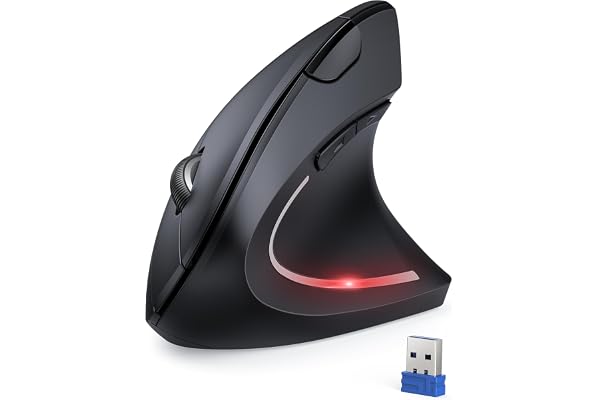 TECKNET Souris Ergonomique sans Fil 2.4G, Silencieuse Verticale Souris avec 4800 DPI Réglable, 6 Boutons, LED, Prévention Syndrome de la Souris, pour Droitier, PC, Ordinateur Portable, Mac