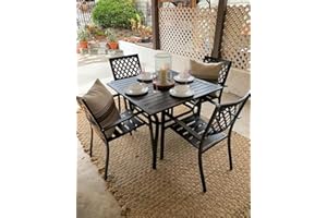PHIVILLA 5-PCS Metal Patio Outdoor Dining Set- 94cm Square Bistro Table and 4 Backyard Stackable Armrest Garden Chairs, Table with 4cm Umbrella Hole,Black