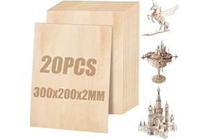 SENENQU Lot de 20 Contreplaqué 2 mm, 300 x 200 mm x 2 mm Panneau de Contreplaqué, Planche de Bois Pour Pyrogravure Bricolage Artisanate en Bois Modèles et Peintures