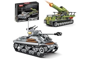 Sosuy ​Kit de Tanque WW2 de construcción, Maqueta Móvil Militar Avion 1:32 con Sherman Estadounidense y Mortero Karl Alemán Juguete de Modelismo Histórico para Niños de 8 Años y Adultos 1117 Piezas​