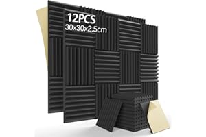 LOEPENLE Samoprzylepna pianka akustyczna, ścianka pochłaniająca dźwięk, pianka z wypustkami, mata chroniąca przed hałasem, izolacja akustyczna, panele akustyczne, maty z pianki akustycznej (12-częściowy zestaw