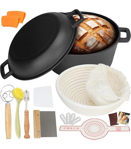 Cocotte En Fonte émaillée 4.7L Pour Pain - Marmite Avec Couvercle Et Panier Levain, 26 Cm, Idéale Cuisson Pain Au Levain Et Plats Mijotés - 3