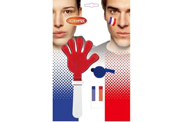 GOX Kit de Supporter Français 3 pièces, Sifflet, Clap Main et Stick de Maquillage Visage Tricolore France Bleu Blanc Rouge