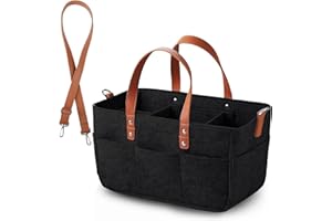 Anhow Bolsa de Fieltro, 30L Bolsa Compra Cesta de la Compra de Fieltro Plegable y Versátil con Compartimento y Bolsillo para Compras, Picnic, Leña, Juguetes - Negro/ 40x27x27 cm