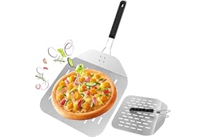 VFANDV Pala per Pizza, 30 x 29cm Professionale Pala Pizza con Manico Pieghevole, Pala Pizza Forata con Grande Superficie per Pizza Forata per Pizzas, Pane per Forno