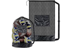 JSKWIKE Groß Fußball Balltasche Extra Große Ballnetz Ballnetz für 12-15 Bälle Große Ballsack Balltasche Netz Balltasche Fußball Meshbag mit Kordelzug und Schultergurt Ballnetz(Schwarz)