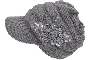 HugeStore Women Ladies Winter Crochet Peaked Beanie Cap Hat Knitted Skull Cap Grey