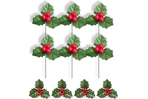 Guang-T 20 Pieces Artificial Christmas Holly Berries with Green Leaves for Christmas Wreath Arrangement Fillers Party Christmas Vase Fillers Floating Candle Centerpiece Decorations.