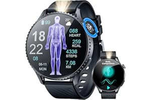 IDOMARS Orologio Smartwatch Uomo Cardiofrequenzimetro Orologi: 1.56" AMOLED Intelligenti Watch con ECG HRV Sonno 𝐆li𝐜𝐞𝐦𝐢𝐚 Pressione Sanguigna SOS Pulsante Torcia LED Sportive Compatibile iOS e Android