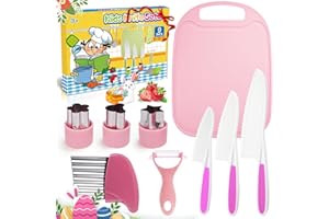 Dancial Kindermesser,9-Teiliges Kindermesser ab 2+ Jahre Kinder, Kinder Sicherheit Kochmesser Küchenmesser Set mit Gemüse Ausstechformen,Weihnachts- oder Geburtstagsgeschenk (Rosa)