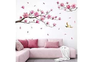SHUCHING Adesivi Murali Fiori Rosa, Adesivi da Parete Magnolia Rosa, Stickers Decorazioni per Camera da Letto Soggiorno