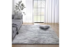 Tinyboy-hbq Tappeto Salotto Shaggy Tappeti a Pelo Lungo,Moderno Soggiorno Camera da Letto Tappeti,Antiscivolo Morbido e Soffice (Grigio Bianco, 80 x 120 cm (Rectangular))