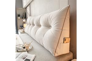 DMJLI-T Cuscino Schienale Letto E Divano Cuscino Cuneo Per Letto Premium Imbottito Cuscino Per Testiera Imbottita Cuscino Per Lettino Da Giorno Schienale Lettura Ad Angolo Triangolare (120×50×20cm, Bianco)