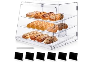 MewVeer 3-Tray Bakery Display Case, Acrylic Clear Display Case Countertop for Bread Pastry Dessert Food Cookie Display, Display Cabinet Box for Baking Enthusiasts - 20.86 x 17.3 x 16.5 inch