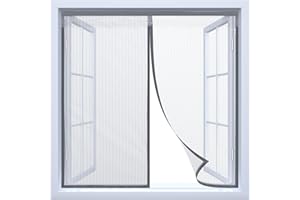 AUMAYCO Magnet Fliegengitter Fenster mit 24 Versteckten Magneten und Selbstklebendem Band, Fliegengitter Fenster Ohne Bohren, Selbstschließend, Einfach zu Installieren, 130cm x 150cm, Grau