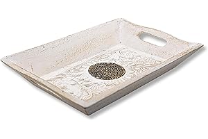 Diko.style® - Vassoio sottovuoto in legno decorativo - stile orientale con Buddha decorativi, elefante fortunato e altro ancora a scegliere porta chaves -24 x 15,5 x 4,6 cm (fiore di loto bianco)