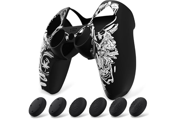 playvital Coque Protection pour ps5 Manette,Housse Silicone avec 6 Capuchon Joystick pour ps5 Grip Cover Skin Compatible avec Station de Charge-Blanc,Samouraï Prajna