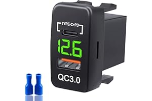 XMSJSIY Gniazdo szybkiej ładowarki USB 12 V/24 V 38 W 3.0 gniazdo USB i typu C PD wieloportowy zasilacz do ładowania z wyświetlaczem LED woltomierza do samochodu, ciężarówki, golfa, łodzi, kampera,