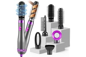 Aofesel Air Styler 6 en 1 Brosse Soufflante Hair Styler, 1000W Portable Peigne pour Sèche Cheveux avec 6 Accessoires, Peigne de Brushing Humides et Secs, Fer a Boucler Automatique, Brosse Lissante