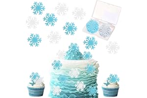 DEVENIRRICHE Blau Weiß Schneeflocken, 50 Stück Snowflake Cake Decoration Tortendeko Geburtstag Party Kuchen Dekorationen Zubehör für Torten, Snowflake Cupcake Toppers