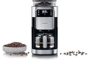 ‎SEVERIN Severin Kaffeemaschine mit Mahlwerk, Kaffeeautomat mit Glaskanne und Timer-Funktion, auch als Filterkaffeemaschine, für bis zu 10 Tassen Kaffee, 1000 Watt, schwarz, Edelstahl, KA 4813