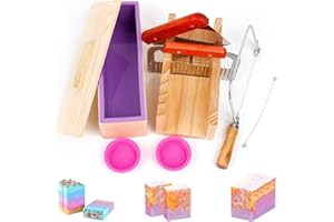 HOTOOLME Seifenschneider Set Seife selber machen Seifenmachen Set Silikon, DIY Seifenherstellung Handgefertigt Seife Kit, rechteckige Silikon Seife Form mit Holzkasten