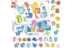 ICHOWHO Large Size Magnetic Letters, 52Pcs ABC Fridge Magnets for Kids, Detachable Animals Puzzle Alphabet Magnets, Fun Spelling Learning Toys ABC Magnets Educational Gifts for Boys & Girls Toddler Preschool