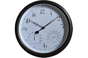 WLYX 15 Pouces Jardin Horloge Murale, Horloge étanche avec la température et l'humidité Intérieur Extérieur Silencieux Non coutil Horloge Murale for Le Jardin/terrasse/Jardin/Accueil