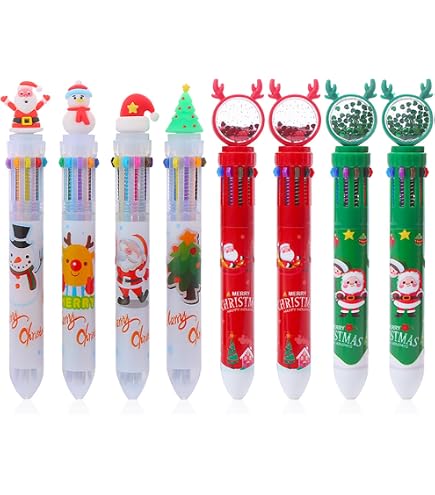 KAHOUI 12er-Set Weihnachts-Kugelschreiber – Mehrfarbig (4 Farben) Mit Süßen Weihnachtsmotiven, Perfekt Für Büro & Studium