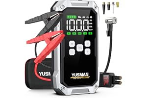 YUSMAN Jump Starter Power Bank with 150 PSI Compressor, 6000 A 12 V Car Jump Starter Power Bank for All Cars or 10.0 L Diesel, 21800 mAh 4-in-1 Portable Starter Power Bank with 2 LED Lights, LCD