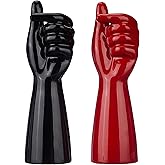 Amazon Basics Hand Shape Ceramic Vase Artificial Flowers Pot (Pack of 2, Black and Red)