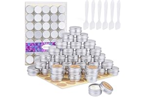 35 Pots en Aluminium de 5 ML, Pots de Contenants Cosmétiques Vides avec Spatule et Autocollants d'Étiquettes pour Échantillon, Baume à Lèvres