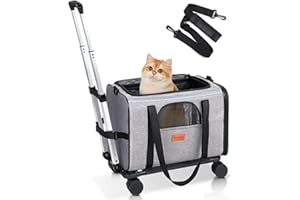 Morpilot Sac de Transport à roulettes pour Chat, approuvé par Les compagnies aériennes, pour Petits Chiens, pour Grands Chats, Poussette pour Chiots, Gris